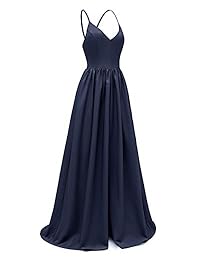 JLI MAYO Maxi vestido de noche para mujer baile formal cóctel fiesta largo negro sexy algodón cuello en V correas de espagueti sin espalda