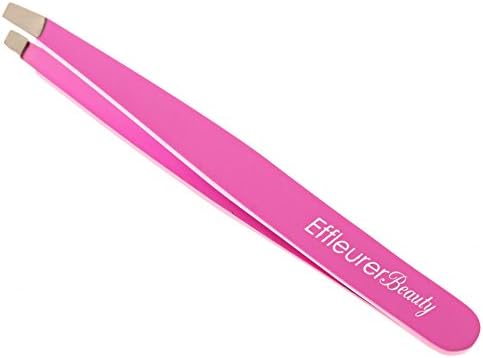 Effleurer Beauty Precision Tweezers - 7 Exciting Colors To Choose From!! - Professional Stainless Steel Slant Tip Eyebrow Tweezer (Pink Color)