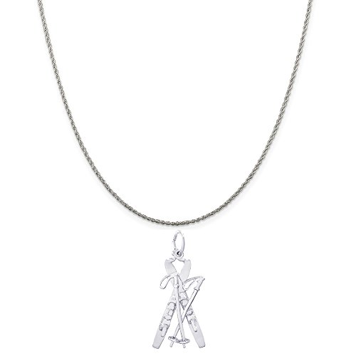 Rembrandt Charms Sterling Silver Downhill Skis with Poles Charm on a Rope Chain Necklace, 20" - Thumbnail 4