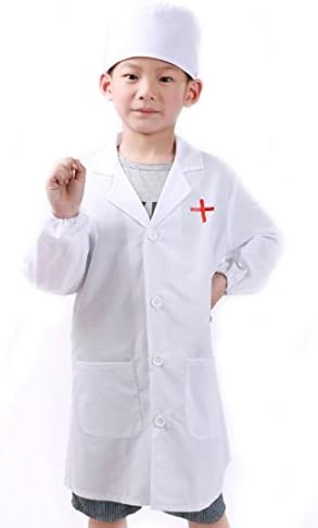 Kids Lab Coat With Cap For Kid Scientists or Doctors Role Play Costume Dress-Up Set (Small, White)
