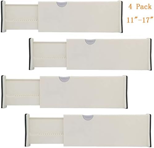 Adjustable Drawer Dividers, Expandable Drawer Organiser Set, Plastic (4 Pack, 11"-17")