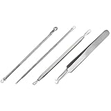 BEAUTE GALLERIA Bundle 4pcs Blackhead Remover Pimple Extractor Popper Bend Curved Tweezers for Acne Comedone Blemish Whitehead Zit Removal Tool Kit with Instructions