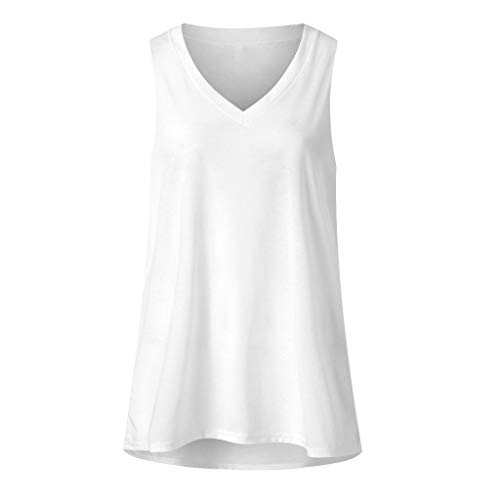HIRIRI Women's V Neck T Shirt High Low Side Split Tunic Tops Summer Sleeveless Vest Shirt Casual Blouse White