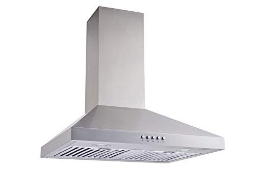 Winflo 30" Convertible Stainless Steel Wall Mount Range Hood with Stainless Steel Baffle filters, LED lights, 3 Speed Push Button and Charcoal Filters
