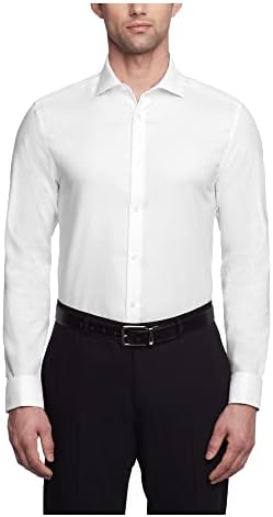calvin klein slim fit non iron dress shirt Calvin Klein Men's Slim Fit Herringbone Point Collar Performance Non-Iron Dress Shirt - Black main image 1