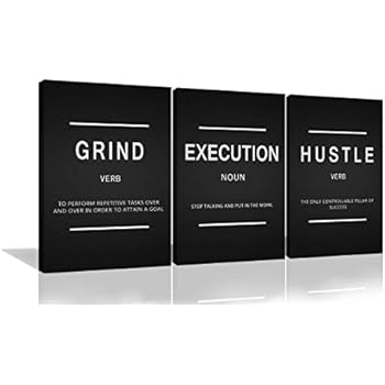Large Inspirational Wall Art 3 Panels Framed Office Poster Prints Grind Hustle Execution Quote Positive Affirmation Motivational Wall Art Office Wall Decor for Living Room Bedroom Framed Ready to Hang