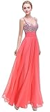 Bislu Chiffon A-Line Straps Beaded Long Bridesmaid Dress Prom Evening Gown