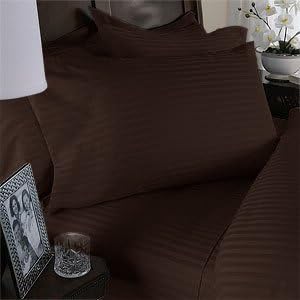 7 pc Dark Rusty Copper Damask Stripe Queen Size Bed Sheet-Duvet Cover Sheet with TWO Shams and TWO pillow cases set. 1000 Thread Count 100% Long Staple Natural Combed Giza Cotton