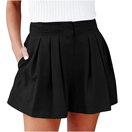 Pleated Linen Shorts Women Casual Summer High Waisted Beach Shorts Wide Leg Pocket Shorts Dressy Casual Pants Plus Size Flowy Mom Shorts High Waisted Flare Shorts Paperbag Short Dress Shorts for Women