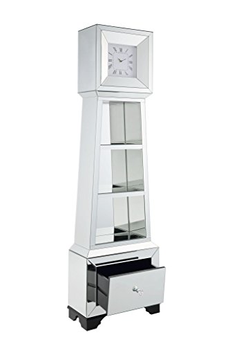 Major-Q 9097048 63" H Modern Glam Style1 Drawer Beveled Mirror Case Frame Wooden Bracket Feet Grandfather Floor Clock