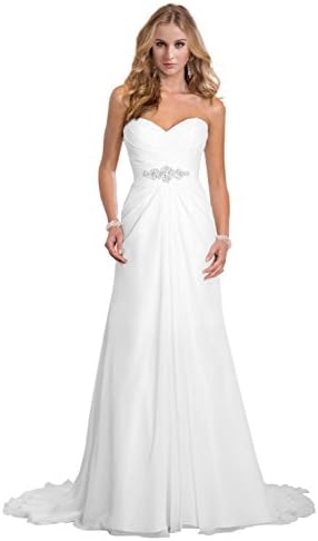 LotLandyBridal Lace up Simple A Line Chiffon Bride Wedding Dress with Veil