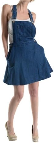 NBU Denim Overall Romper Skater Skirt with Front Pocket and Adjustable Strap (3XL)