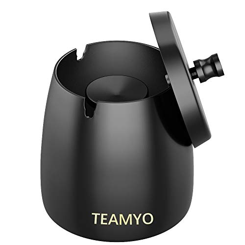 Teamyo Ashtray, Ashtray with Lid, Stainless Steel Ashtray Tabletop with Large Capacity, Ashtray Ash Holder Windproof, Indoor & Outdoor Use, Ashtray Stand for Home Office Decoration (Black, Big)