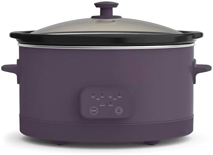 bella 6.0 Qt Programmable Slow Cooker, Ceramic Nonstick Coating, Adjustable Temperature & Cooking Times, Dishwasher Safe Stoneware Pot & Tempered Glass Lid, Tangle Free Cord Wrap, Plum