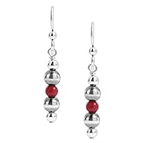 American West Sterling Silver Red Coral Gemstone Beaded Dangle Earrings