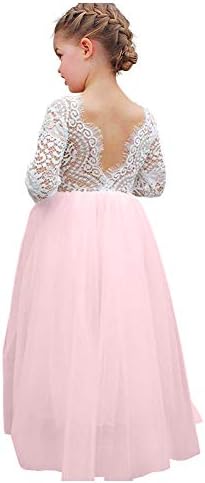 Flower Girl Dress Lace Tulle Backless A Line Long Sleeve Pageant Party Tutu Princess Maxi Dress