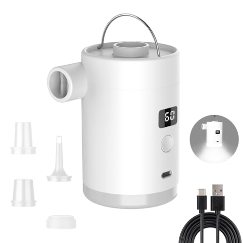 Electric Air Pump, 4000 mAh Electric Pump for Inflatable Mattress with 4 Nozzles, Inflator Inflator, USB Rechargeable Lighting, for Outdoor Camping, Air Mattress