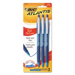 BIC VCGBP31BE Atlantis Bold Retractable Ball Pen, Blue, 3/Pack