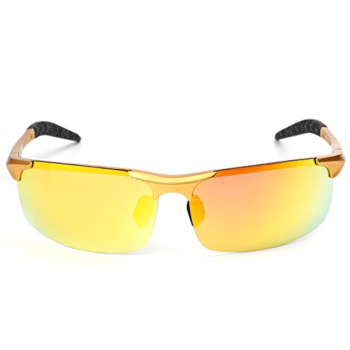 MOTELAN Men's Polarized Sunglasses for Driving Fishing Golf Metal Glasses UV400 Golden
