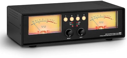 Erbaofd Dual Analog VU Meter Amplifier, RGB Sound Level Indicator Audio Switcher Box with DB Panel Display, Brightness/Color/Gain Adjustablefor Home Theater/Stereo Speakers
