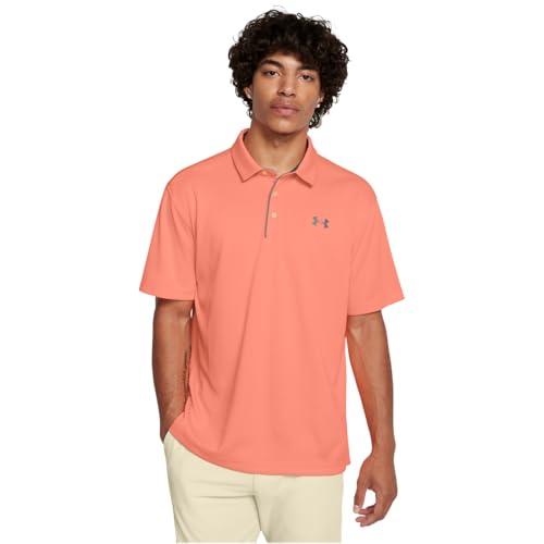 Under Armour Men's Tech Golf Polo, (897) Flare Orange/Pitch Gray/Halo Gray, Sma…
