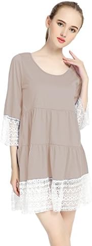 WEIJU Women Comfy Tunic Tops Lace Shirts With 3/4 Sleeves,Khaki,M