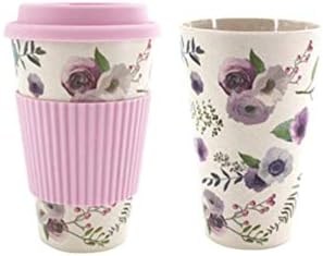 Takeaway Bamboo Mug with Lid & Spill Stopper Coffee Cup for Travel To Go Plastic & BPA Free Organic Bamboo Fiber (Pink)