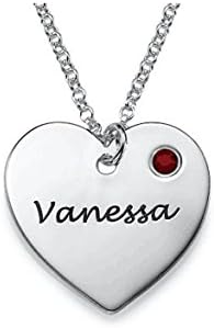 Lutilo 925 Sterling Silver Heart Shape Personalized Name Necklace with Birthstone Pendant