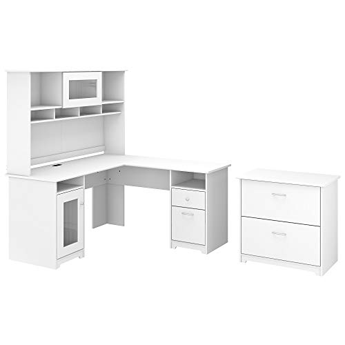 Bush Furniture Cabot 60W L Shaped Computer Desk with Hutch and Lateral