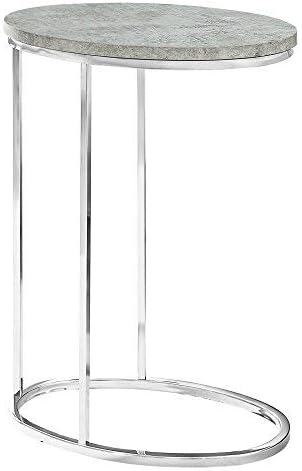 Monarch Specialties Oval/Grey Cement with Chrome Metal Accent Table, 19"L x 12"D x 25"H