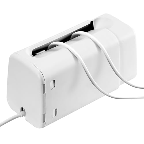 GCRQ Adjustable Power Strip Cover Box Cable Management Box- Childproof Safety with Patented Dual Lock & Finger-Safe Vent Design. Universal Fit for Multi-Outlet Protectors, Cord Organizer (White)