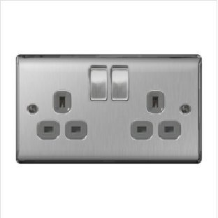BG Brushed Steel Switched Socket 13a 2gang