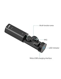 Verdaderos auriculares inalámbricos Bluetooth, auriculares para auriculares Mini Sport TWS Bluetooth 5.0, emparejamiento automático, control táctil, doble micrófono incorporado, cancelación de ruido con estuche de carga metálico (negro)