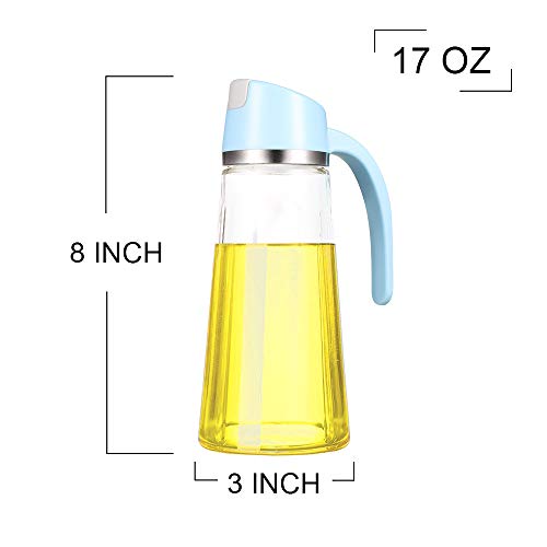 Auto Flip Olive Oil Dispenser Bottle,17 Oz Leakproof Condiment Container with Automatic Cap Glass Oil and Vinegar Dispenser with Non-Slip Handle for Kitchen Cooking (Blue)