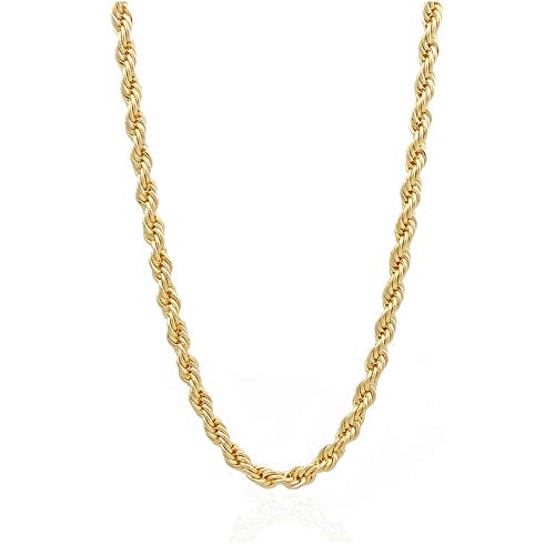 Collar de cadena de oro, collar de cadena de cuerda francesa de 3 mm chapado en oro de 18K para hombres y mujeres, disponible de 16 -30.