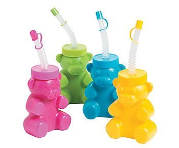 Fun Express 13681362 Plastic Gummy Bear Cups With Straws & Lids