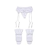 TAKIYA Women's 3 Pieces Lace Garter Belt Stockings Sets with Butterfly Panty (White 2)