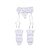 TAKIYA Women's 3 Pieces Lace Garter Belt Stockings Sets with Butterfly Panty (White 2)