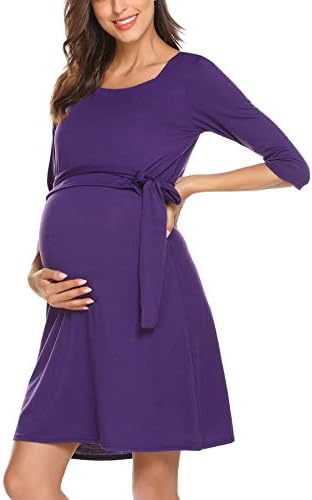 Romanstii Women's Maternity Dress Casual Easy Breastfeeding Dress with Adjustable Waist Tie