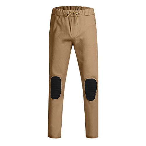 AgrinTol Mens Sports Pants, Men's Spring Winter Joggers Solid Patchwork Drawstring Sweatpants Trouser Pants Khaki - Thumbnail 2