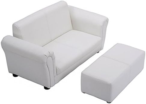 Kids Sofa With Ottoman White Color Armrest Chair Armchair Seat Couch Children Living Room Bedroom Playroom Lounge Lounger Furniture Toddler Gift Comfortable Material Lightweight
