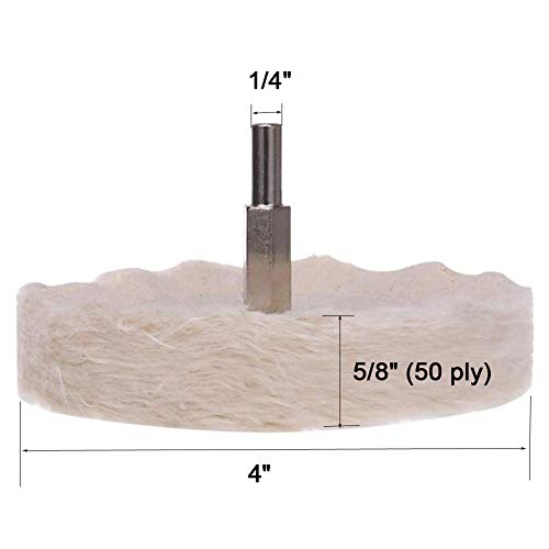 Buffing polishing Wheels 4 inch White (50 Ply) 2 Yellow(42 Ply) 1 for Dill with 1/4"Handle 3 PCS