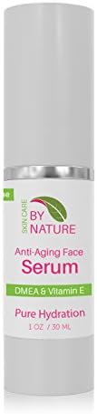 By Nature Anti-Aging Facial Serum with Vitamin E, Aloe Vera, DMAE &amp; Rose Oil Reduces Wrinkles &amp; Fine Lines - The Best Natural Face Glow Serum - Restore &amp; Boost Collagen - 1 OZ