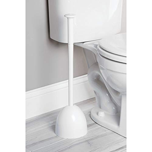 mDesign Plastic Toilet Bowl Plunger Set with Drip Tray, Compact Discreet Freestanding Bathroom