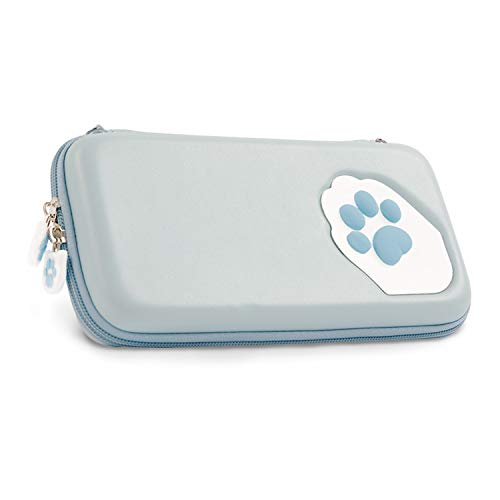 Geekshare Blue Cute Cat Paw Case for Nintendo Switch – Portable Hardshell Slim Travel Carrying Case fit Switch Console & Game Accessories – Adjustable and Removable Shoulder Strap