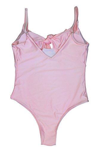 ESONLAR One Piece Swimwear for Women V Neck Tie Knot Front Aactive Sporty Swimsuit Pink S - Thumbnail 5
