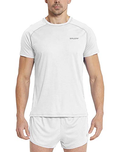 BALEAF Men's Quick Dry Short Sleeve T-Shirt Running Workout Shirts White Size XXL