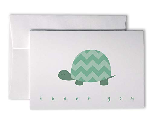 Hill Valley Greetings Chevron Baby Thank You Note Cards - 48 Cards & Envelopes (Green Turtle)