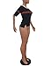 Women's Casual Ribbed Ribbon Stripe Patchwork Half Sleeve T-Shirt Tops Black XL