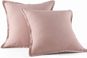 meadow park Stone Washed French Linen European Pillow Shams, Set of 2 Pieces, 26 inches x 26 inches Square Euro Sham, Super Soft, 1 inches Flange, Blush Color